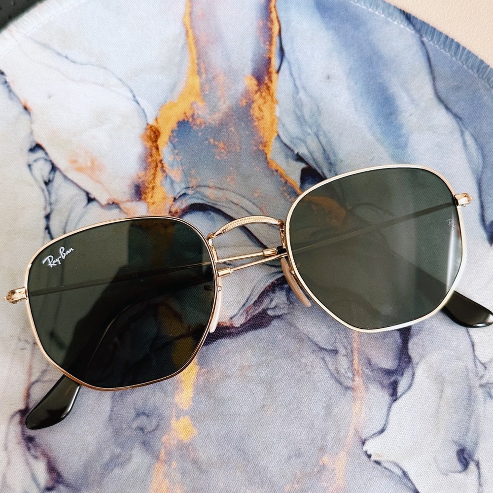 Ray-Ban Hexagonal Gold Frame Sunglasses
